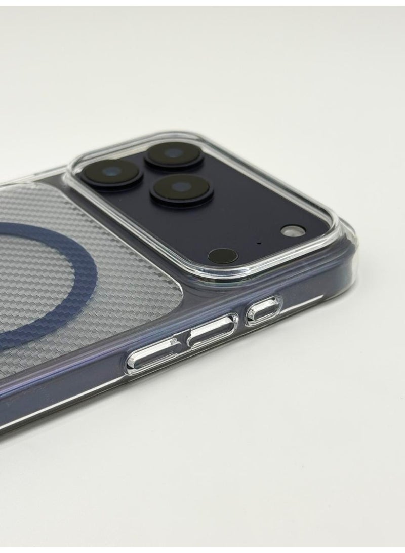 general Premium MagSafe Compatible Carbon Fiber Texture Case for iPhone 17 Pro – Ultra-Slim Shockproof Back Cover with Integrated Camera Protector & Metallic Accents – [Blue] - Image 3